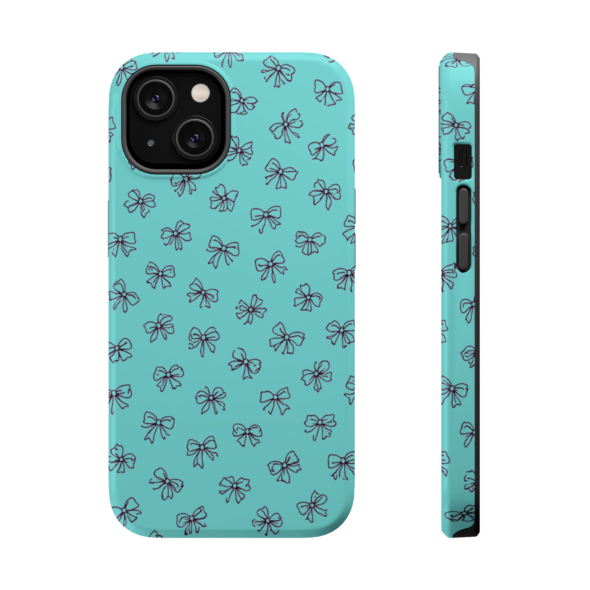 Mint Bows – Minimal Ribbon Pattern Mint iPhone Case - Image 2